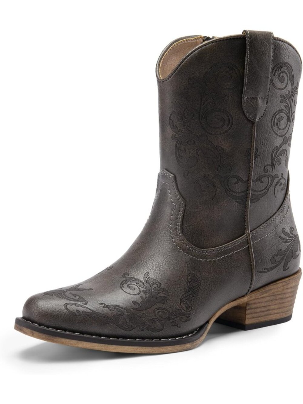 Women’s Grey Western Ankle Boots, Short Cowboy Cowgirl Booties